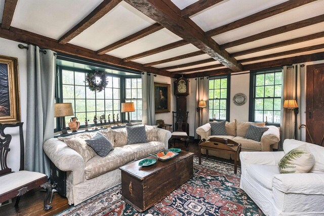 133 Hay Hill Rd, Francestown, NH 03043 - living area featuring beam ceiling and wood finished floors