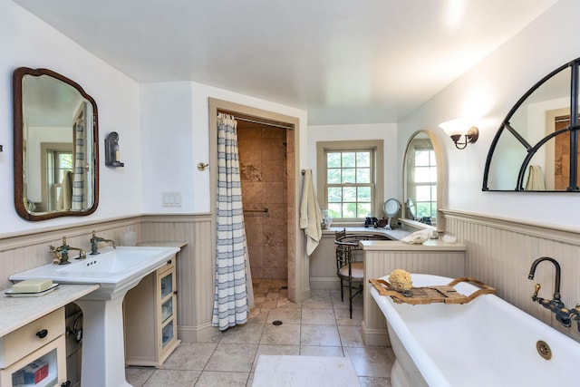 133 Hay Hill Rd, Francestown, NH 03043 - full bath with wainscoting, tiled shower, and a freestanding bath