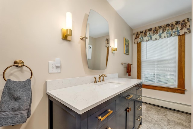 3 Fisher Pl, Claremont, NH 03743 - bathroom featuring a baseboard radiator and vanity