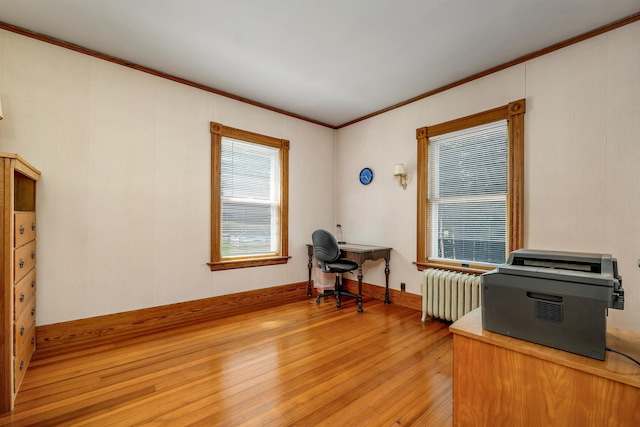 3 Fisher Pl, Claremont, NH 03743 - office space featuring radiator, light wood-type flooring, and ornamental molding