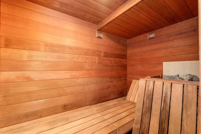 3 Fisher Pl, Claremont, NH 03743 - relaxing sauna / steam room featuring wood ceiling and wood walls