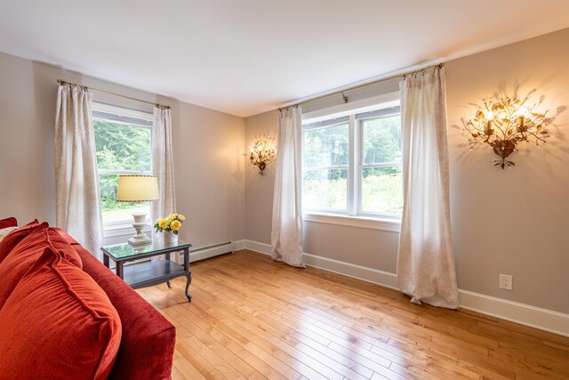 146 Old Sandown Rd, Chester, NH 03036 - sitting room with plenty of natural light, light wood-style flooring, and baseboard heating