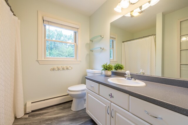 146 Old Sandown Rd, Chester, NH 03036 - bathroom featuring baseboard heating, vanity, and wood finished floors