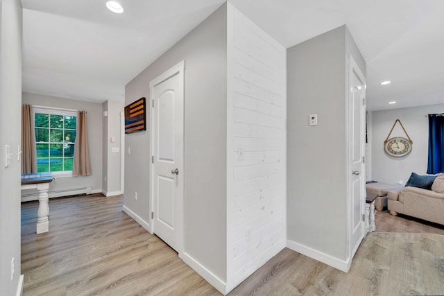 27 Westbrook Dr, New Ipswich, NH 03071 - hall featuring a baseboard heating unit, light wood finished floors, and recessed lighting