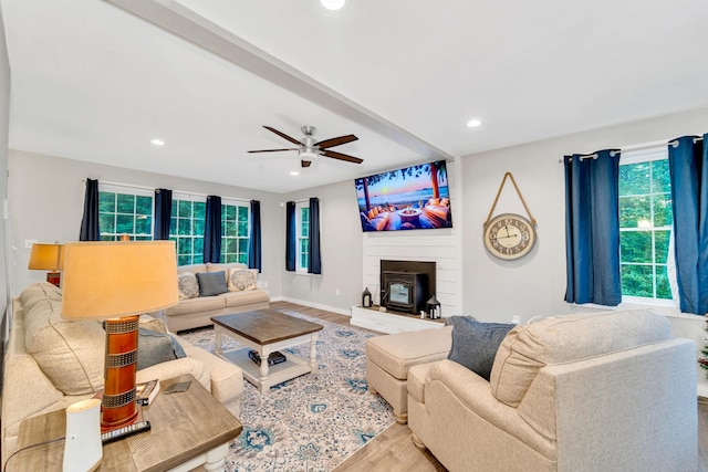 27 Westbrook Dr, New Ipswich, NH 03071 - living room with wood finished floors, ceiling fan, and recessed lighting