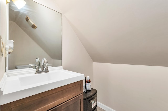 24 Meredith Center Rd, Meredith, NH 03253 - bathroom featuring lofted ceiling and vanity