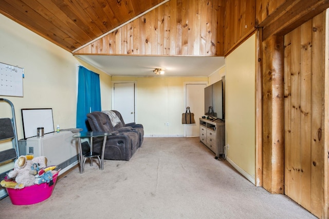 11 Providence Ave, Claremont, NH 03743 - sitting room featuring light carpet, lofted ceiling, and wood ceiling