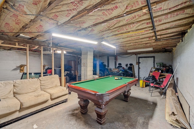 11 Providence Ave, Claremont, NH 03743 - game room featuring pool table, concrete floors, and water heater