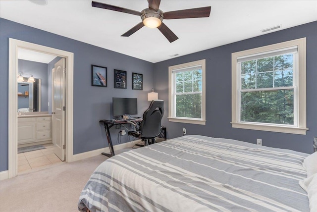 74 Settlers Ct, Bedford, NH 03110 - bedroom with carpet floors, ensuite bath, and a ceiling fan