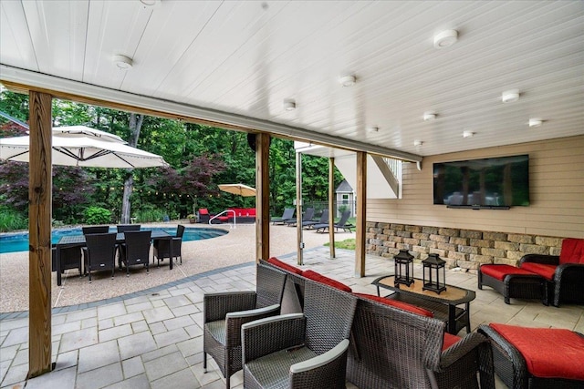 74 Settlers Ct, Bedford, NH 03110 - view of patio with outdoor dining space, an outdoor pool, and an outdoor living space