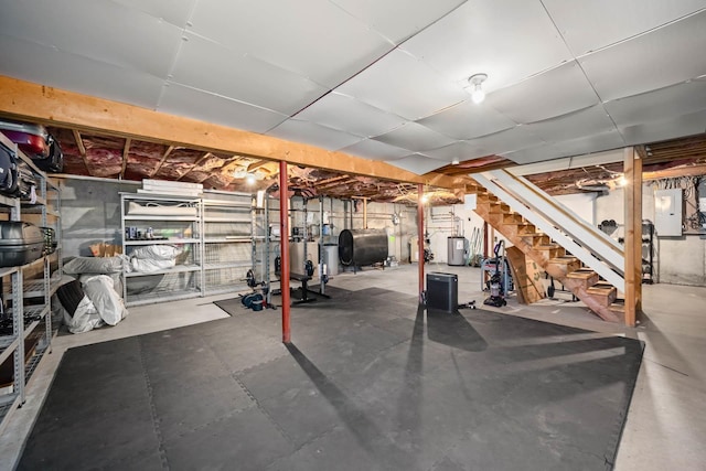 26 Harvard Ln, Bedford, NH 03110 - unfinished basement with heating fuel, stairs, and electric panel