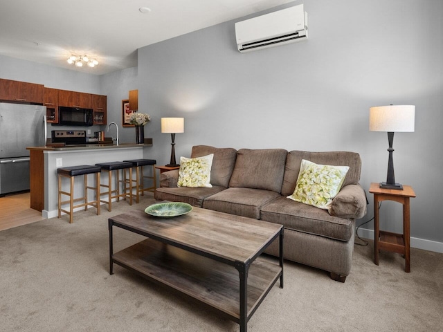 193 Saint Paul St Unit 209, Burlington, VT 05401 - living room with a wall mounted air conditioner and light carpet