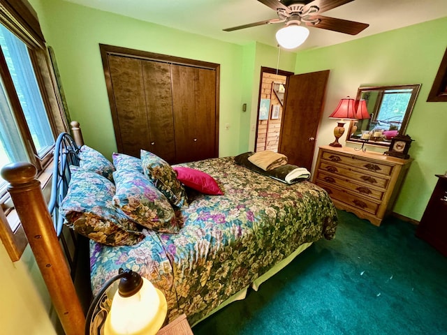 851 German Flats Rd, Fayston, VT 05673 - carpeted bedroom featuring a closet and ceiling fan