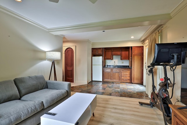 465 Pennell Rd, Chester, VT 05143 - living room featuring ornamental molding, stone tile floors, and recessed lighting