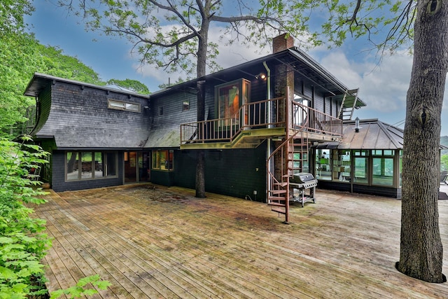465 Pennell Rd, Chester, VT 05143 - back of house featuring a deck, stairs, and a chimney