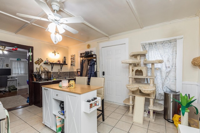 43AB River St, Rochester, NH 03867 - kitchen with a ceiling fan, open shelves, light tile patterned floors, white cabinets, and light countertops
