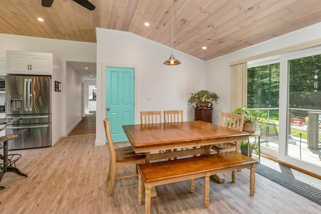 30 Dillon Dr E E, Unit East, Strafford, NH 03884 - dining area with wood ceiling, ceiling fan, light wood-style floors, ornamental molding, and recessed lighting