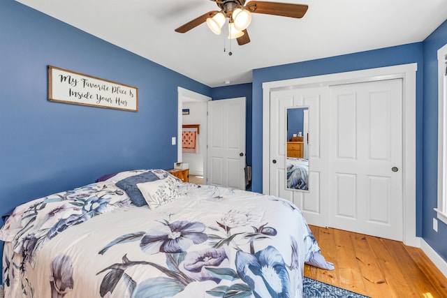 30 Dillon Dr E E, Unit East, Strafford, NH 03884 - bedroom with wood-type flooring, a closet, and ceiling fan