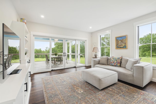 88 Stonehouse Rd, New London, NH 03257 - living area with healthy amount of natural light, dark wood-style floors, and recessed lighting