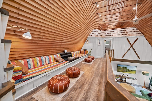 812 Airport Rd, Fayston, VT 05660 - living area with wood ceiling, vaulted ceiling, and wood finished floors