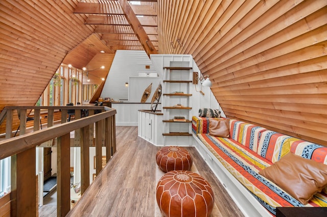 812 Airport Rd, Fayston, VT 05660 - living room featuring wooden ceiling, vaulted ceiling, and wood finished floors