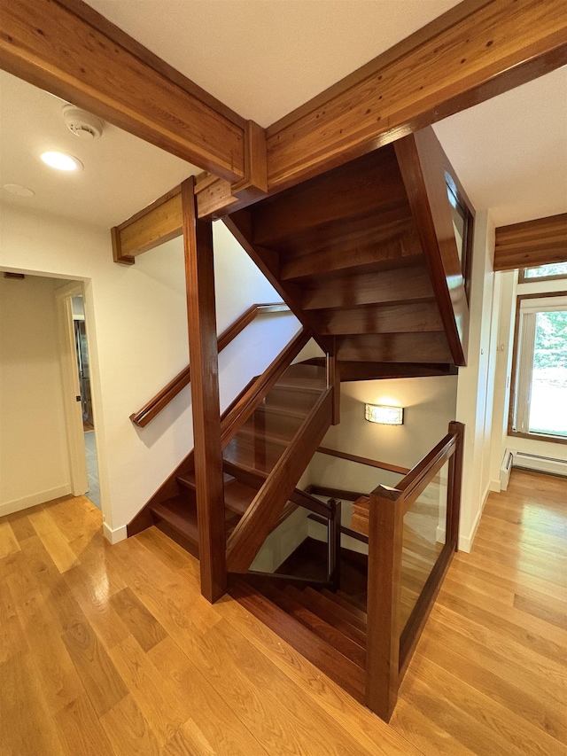 48 N Pepperell Rd, Hollis, NH 03049 - stairs with wood finished floors and a baseboard heating unit