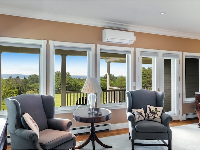 1411 Spear St, South Burlington, VT 05403 - sunroom featuring a wall unit AC and baseboard heating