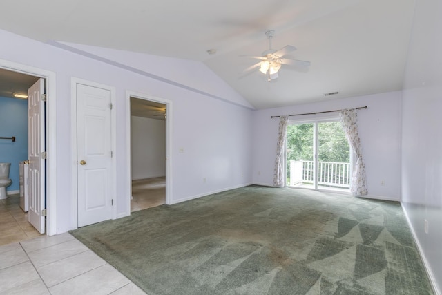 491 Mammoth Rd Unit 7, Londonderry, NH 03053 - unfurnished room with a ceiling fan, lofted ceiling, light colored carpet, light tile patterned floors, and a smoke detector