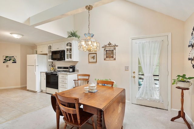 3 Chandler Dr, Atkinson, NH 03811 - dining room with a chandelier, light carpet, and vaulted ceiling