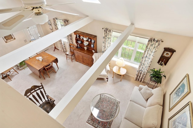 3 Chandler Dr, Atkinson, NH 03811 - carpeted living room featuring ceiling fan and a skylight