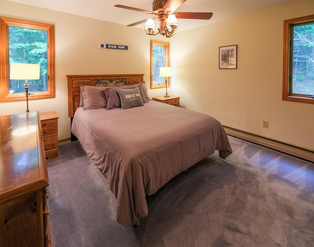 26 Country Xing, Ludlow, VT 05149 - carpeted bedroom with a baseboard heating unit and a ceiling fan