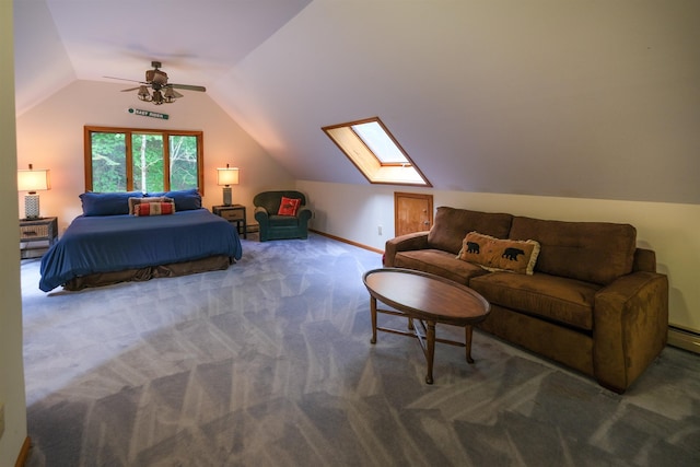 26 Country Xing, Ludlow, VT 05149 - carpeted bedroom with a skylight, lofted ceiling, and a ceiling fan