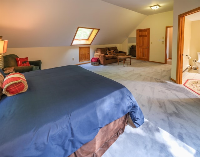 26 Country Xing, Ludlow, VT 05149 - bedroom with a skylight, lofted ceiling, light colored carpet, and connected bathroom