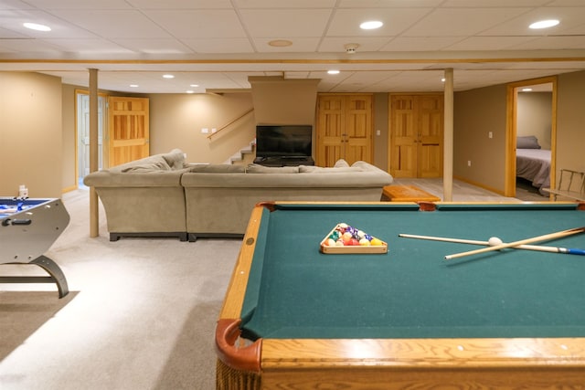 26 Country Xing, Ludlow, VT 05149 - rec room featuring carpet, recessed lighting, billiards, and a drop ceiling