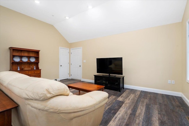 5 Rolling Hills Dr, Tilton, NH 03276 - living area with wood finished floors, vaulted ceiling, and recessed lighting