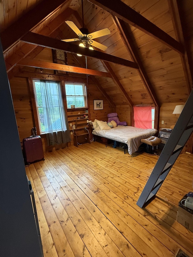 1442 Ridge Rd, Randolph, VT 05061 - bedroom featuring hardwood / wood-style floors, wooden walls, and wooden ceiling
