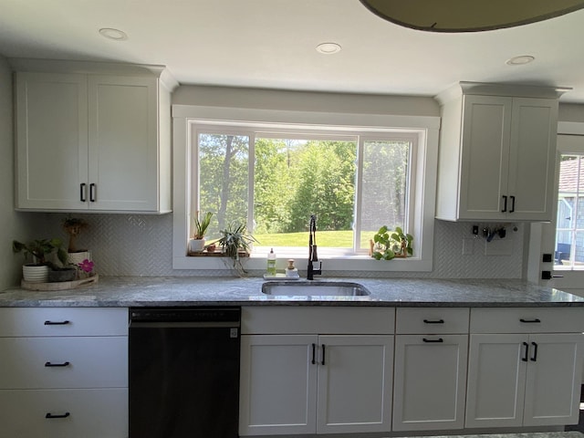 69 Emerson Hill Rd, New Ipswich, NH 03071 - kitchen with dishwasher, tasteful backsplash, light stone countertops, white cabinets, and recessed lighting