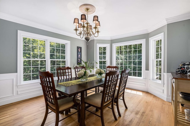11 Mcafee Farm Rd, Bedford, NH 03110 - dining room with light wood-style floors, a chandelier, wainscoting, plenty of natural light, and ornamental molding
