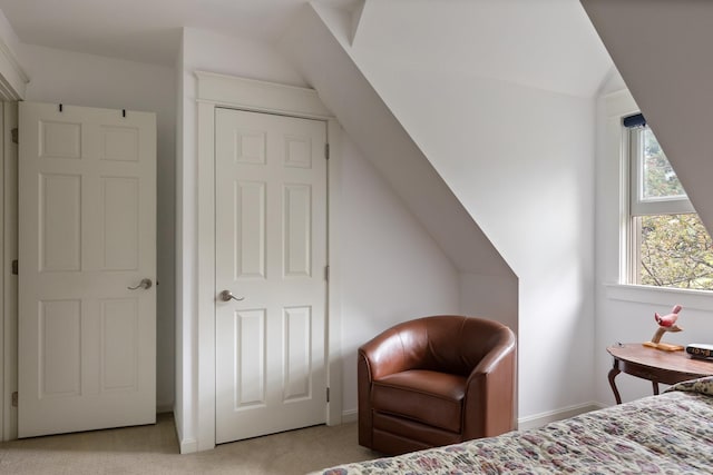 204 Mary Dr, Richmond, VT 05477 - bedroom featuring light colored carpet and vaulted ceiling