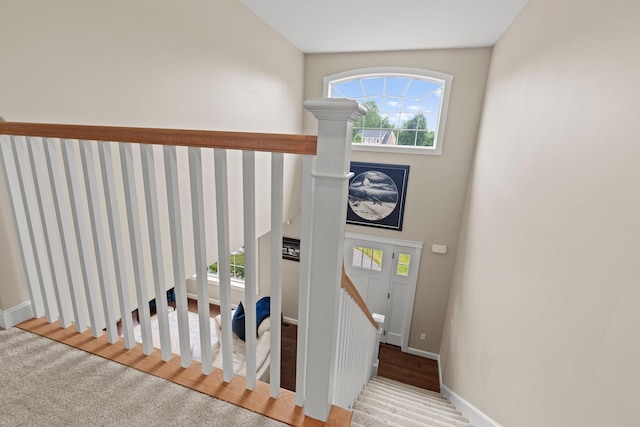 12 Cushman Way, Greenland, NH 03840 - staircase featuring carpet flooring and a high ceiling