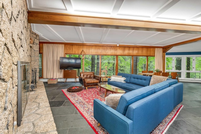679 Kearsarge Rd, Conway, NH 03860 - living room featuring plenty of natural light, wooden walls, and beam ceiling