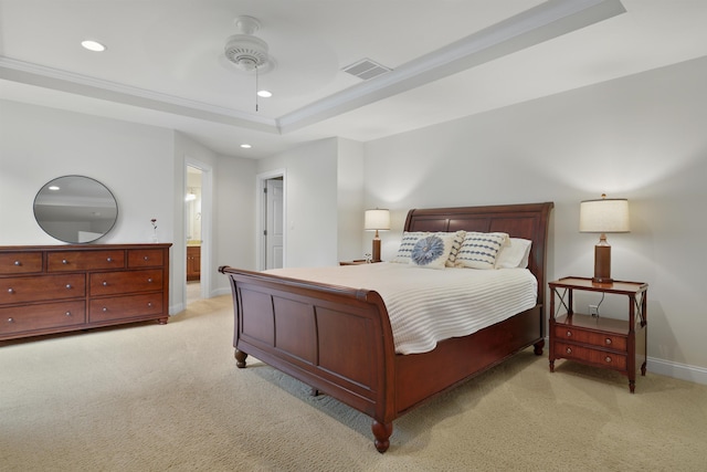 4 Chablis Ct, Bedford, NH 03110 - bedroom featuring light carpet, recessed lighting, a tray ceiling, ceiling fan, and ornamental molding