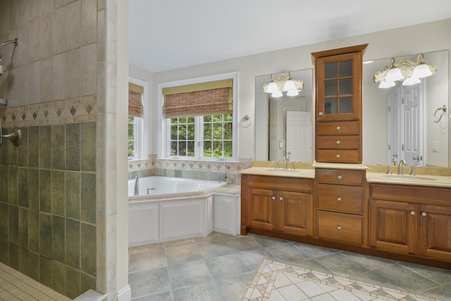4 Chablis Ct, Bedford, NH 03110 - bathroom with double vanity, a bath, and tiled shower