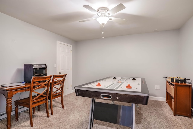 4 Chablis Ct, Bedford, NH 03110 - rec room with light colored carpet, a ceiling fan, and an office area