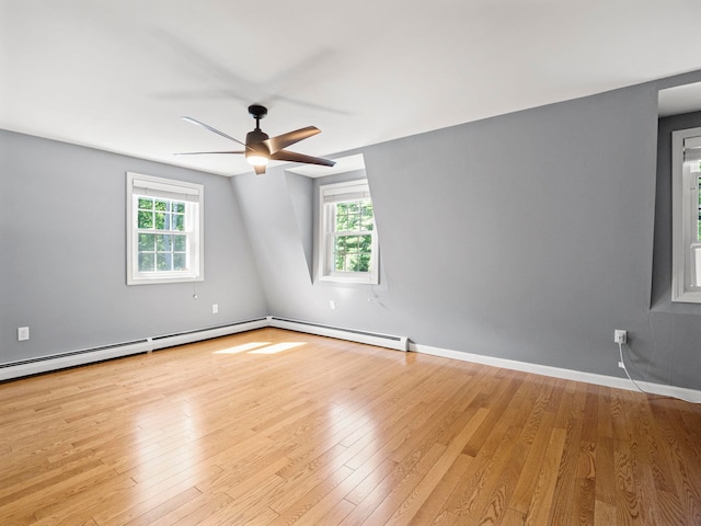 44 Mcquade Brook Rd, Bedford, NH 03110 - empty room featuring ceiling fan, light wood-type flooring, and a baseboard radiator