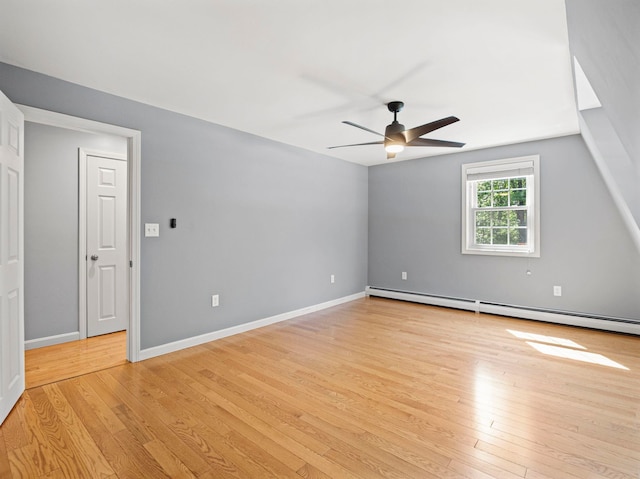 44 Mcquade Brook Rd, Bedford, NH 03110 - spare room featuring a baseboard radiator, light wood-type flooring, and ceiling fan