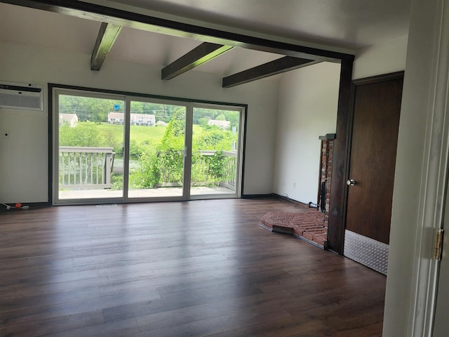 33 Pendleton Ln, Londonderry, NH 03053 - spare room featuring beam ceiling, a wall mounted air conditioner, and dark wood-style floors