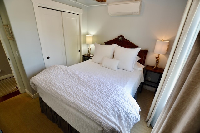 91 Main St Unit 5, Stowe, VT 05672 - carpeted bedroom featuring a wall mounted air conditioner and a closet