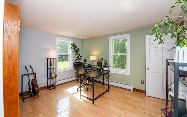 33 Hillside Rd, Kingston, NH 03848 - office space featuring a baseboard heating unit, light wood-type flooring, and a textured ceiling
