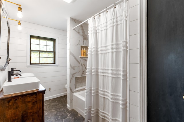 174 E Colebrook Rd, Colebrook, NH 03576 - full bath with vanity, shower / bath combination with curtain, and tile patterned floors